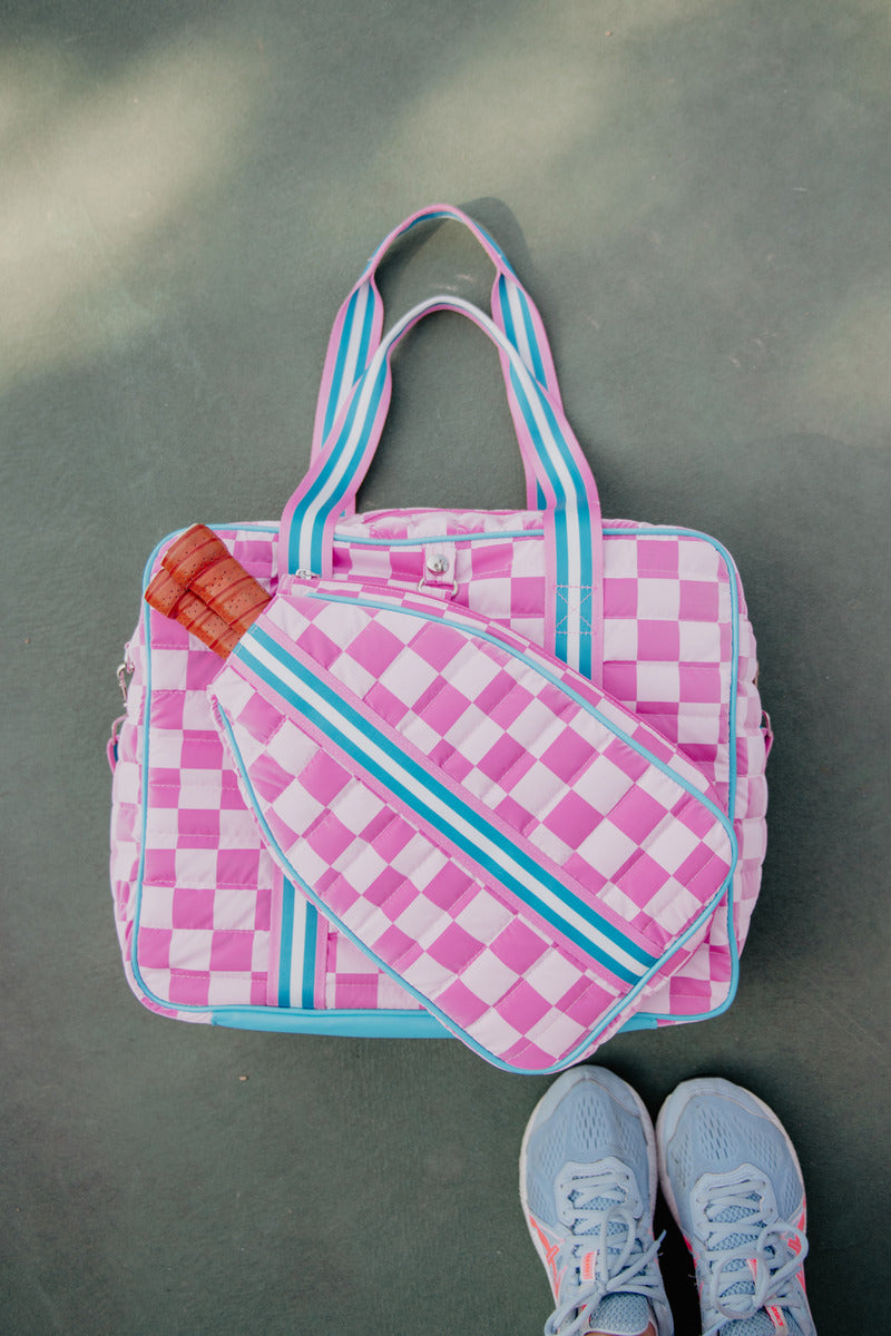 Pink Checkerprint Wholesale Duffle Pickleball Bag