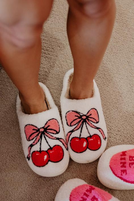 Cherry Bow Wholesale Fuzzy Slippers