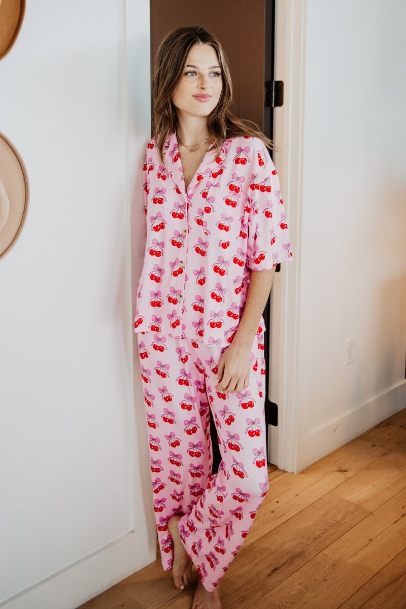 Cherry Bow Repeat Wholesale Pajama Pants Set