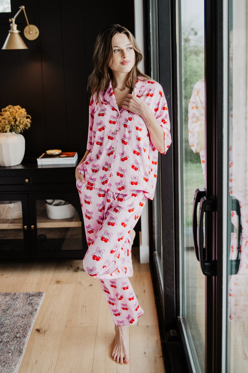 Cherry Bow Repeat Wholesale Pajama Pants Set