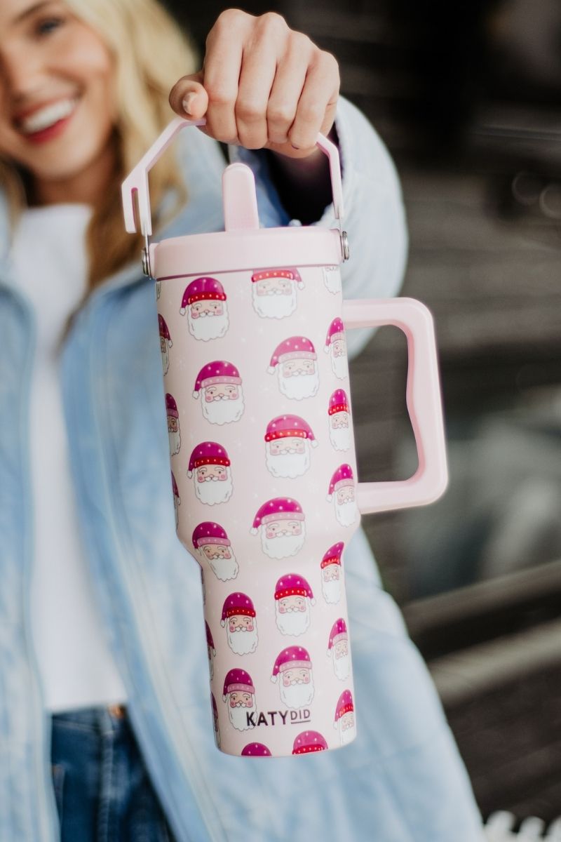 Pink Santas Wholesale Holiday Tumbler with Straw