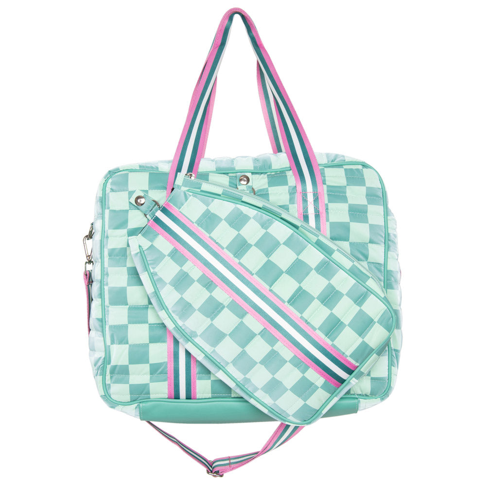 Teal Checkerprint Wholesale Pickleball Paddle Bag