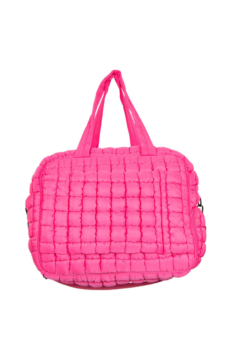 Hot Pink Quilted Wholesale Weekend Duffel w/ Pass-Thru Slip