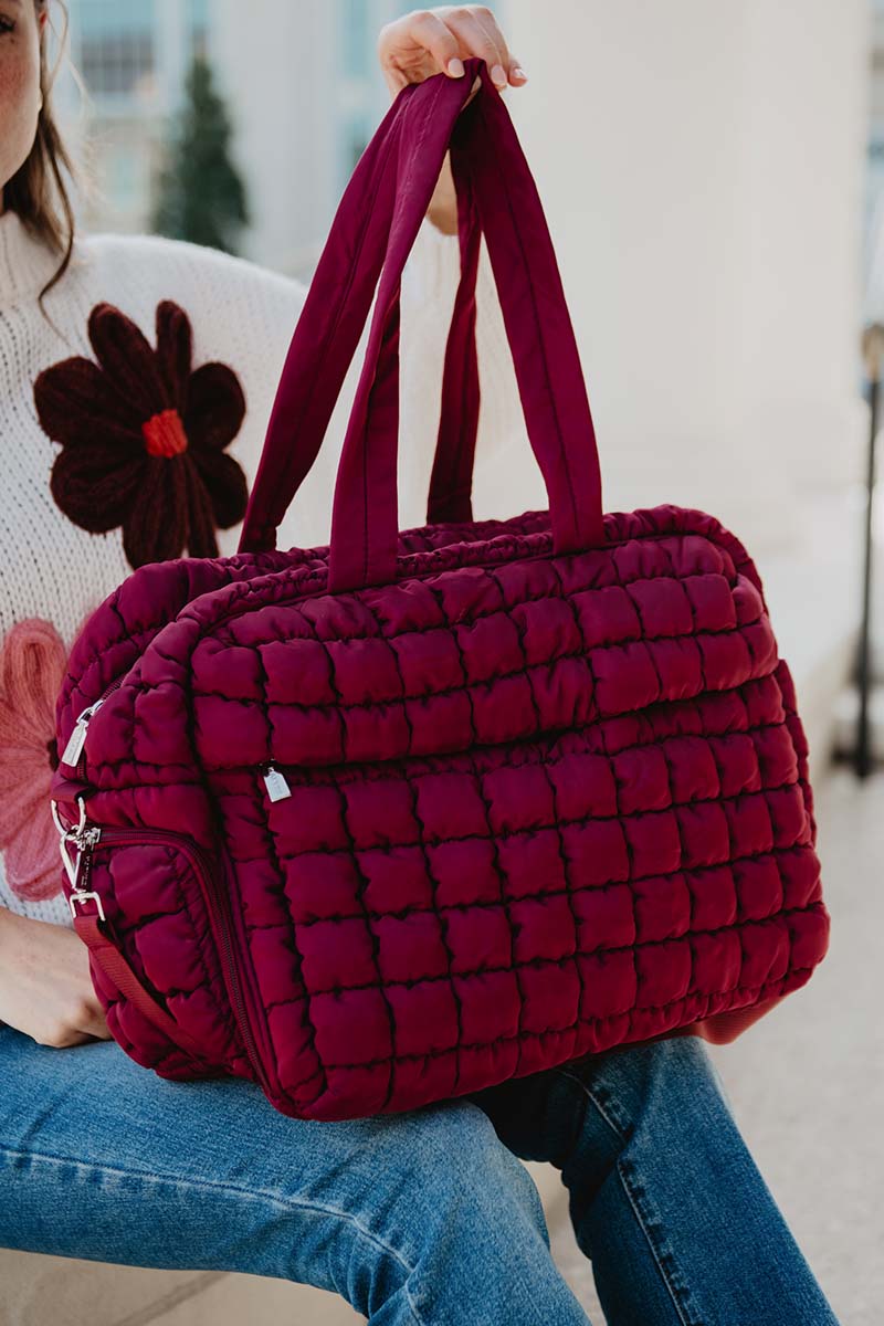 Wine Quilted Duffel Wholesale Weekender