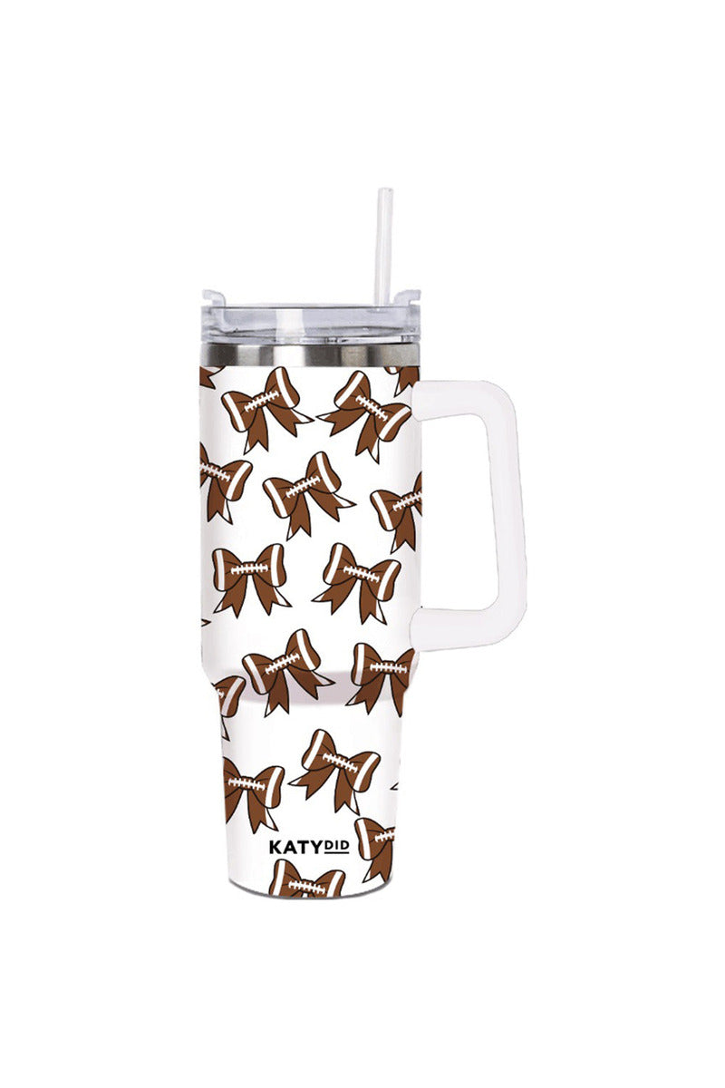 Football Bows All Over Wholesale Tumbler with Handle