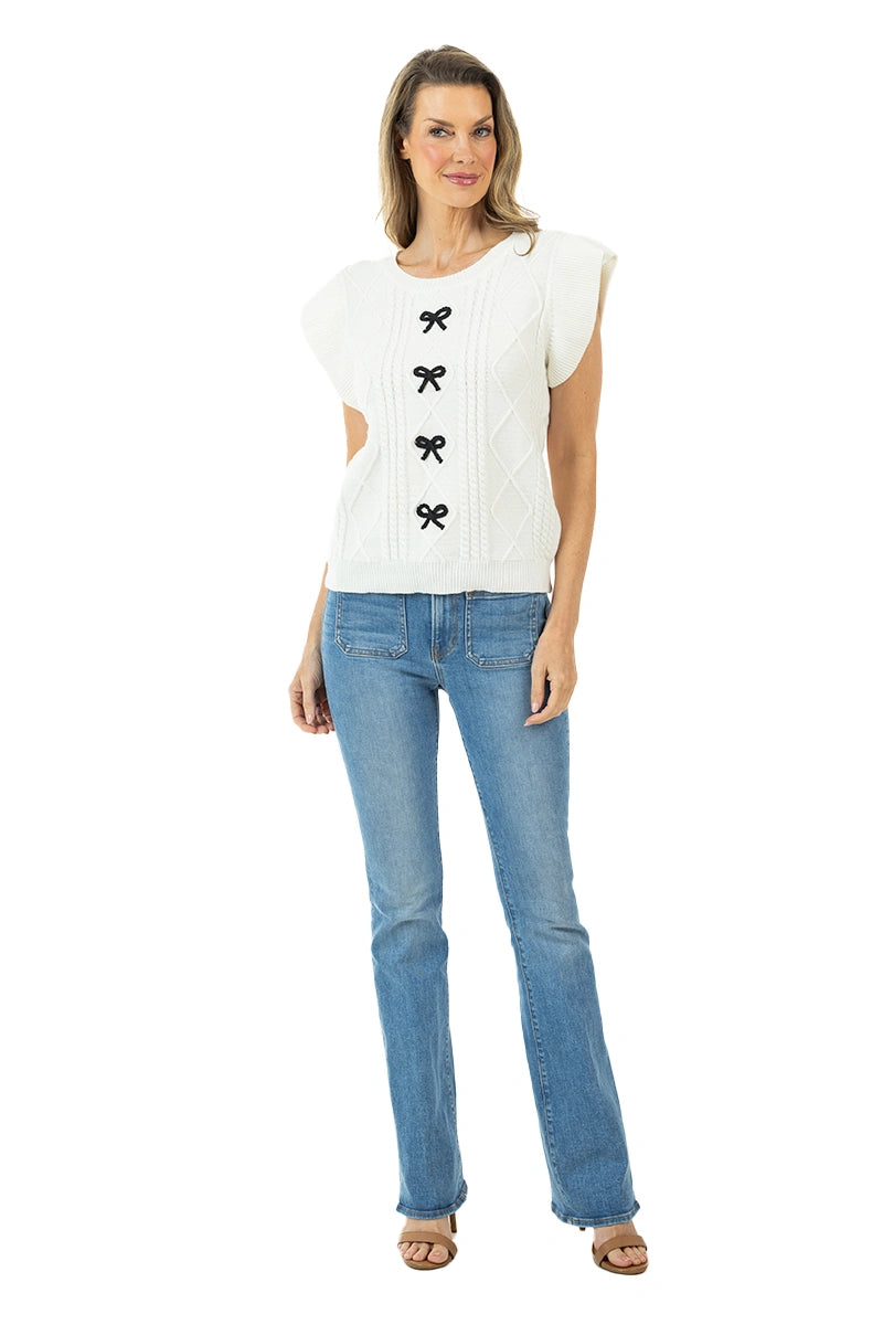 Short Sleeve Bow Sweater (White)