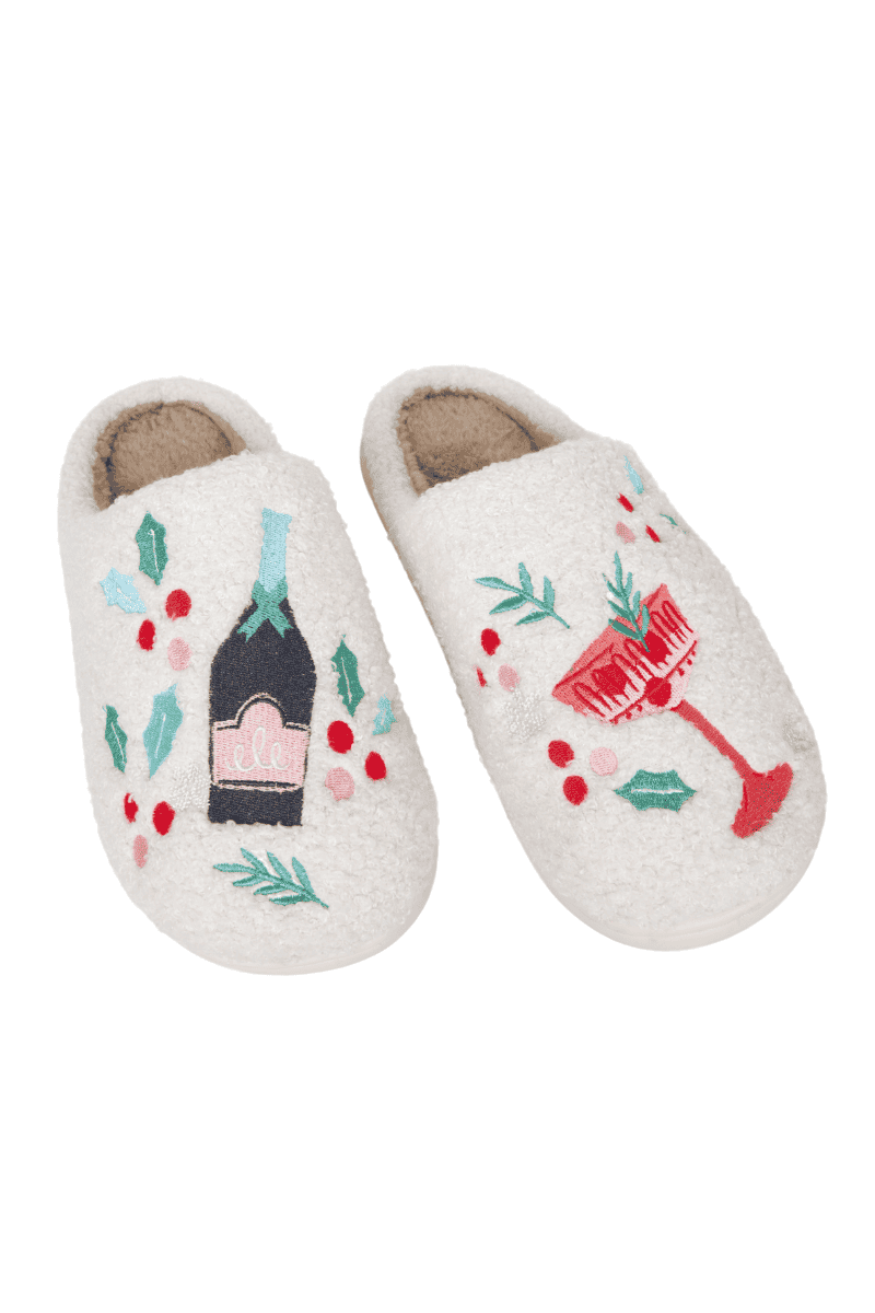 Holiday Champagne, Coupes & Holly Wholesale Slippers