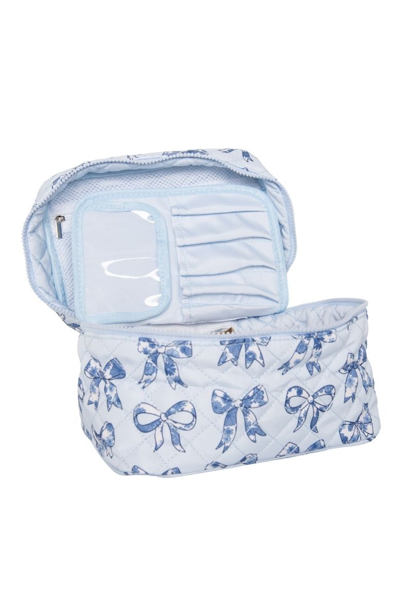 Light Blue Toile Bows Makeup Bag