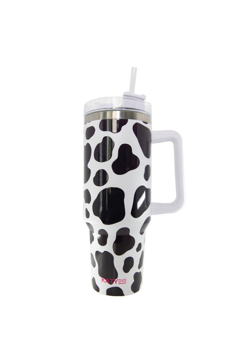 Black/White Cow Print Stainless Steel Tumbler