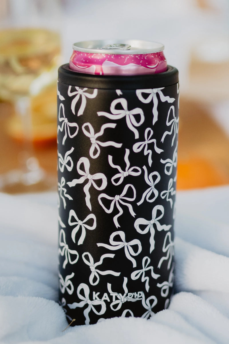 Black & White Bows Wholesale Slim Can Cooler