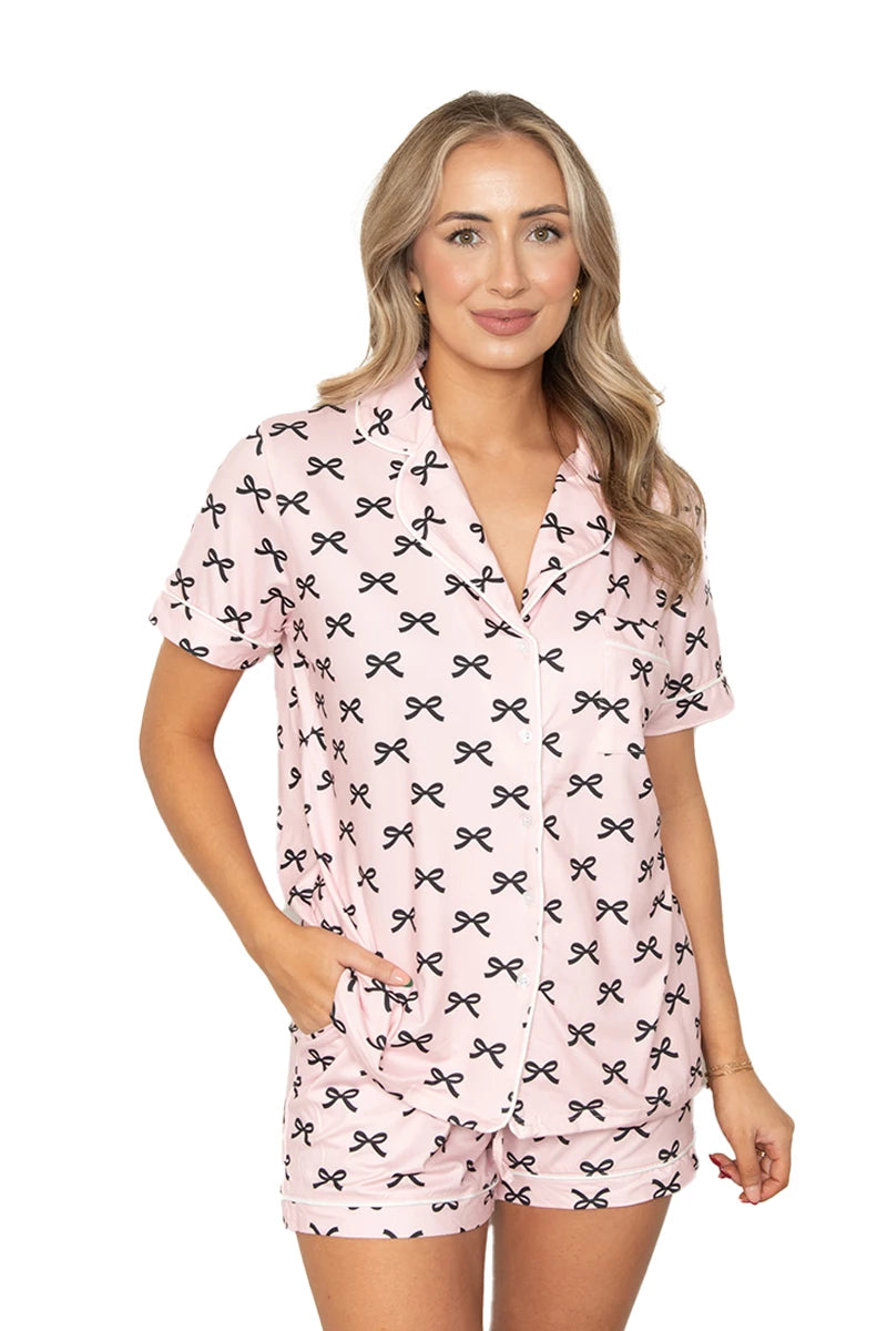 Black & Pink Mini Coquette Bows Wholesale Comfy Loungewear Set