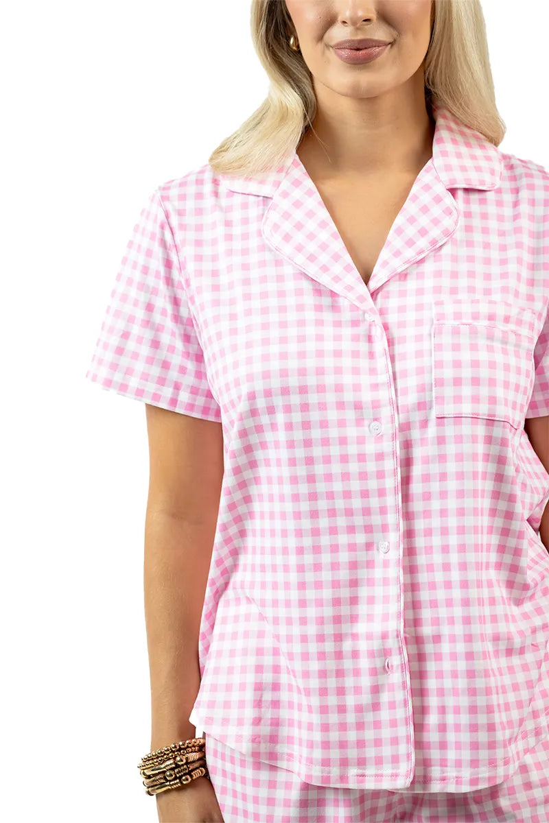 Light Pink Wholesale Plaid Pajama Set