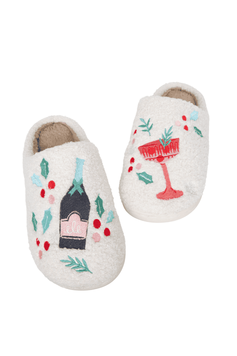 Holiday Champagne, Coupes & Holly Wholesale Slippers
