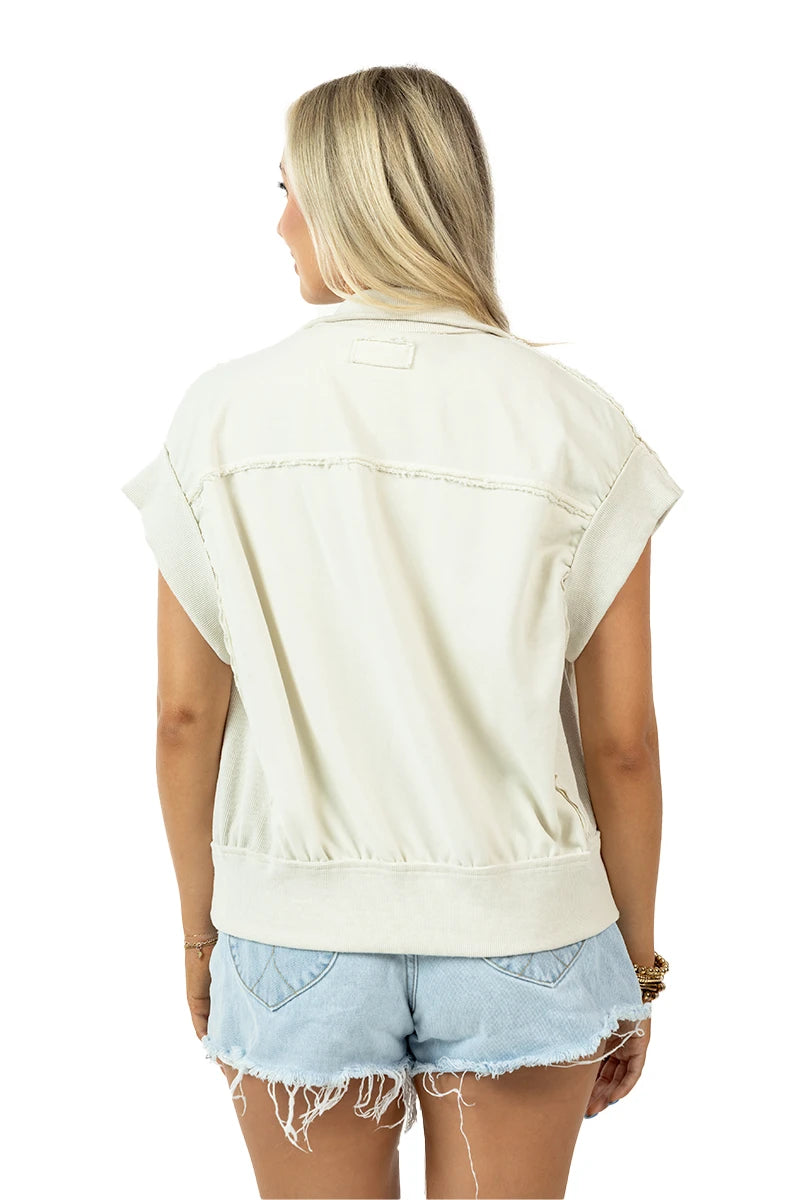 Cream Cropped Denim Wholesale Utility Vest