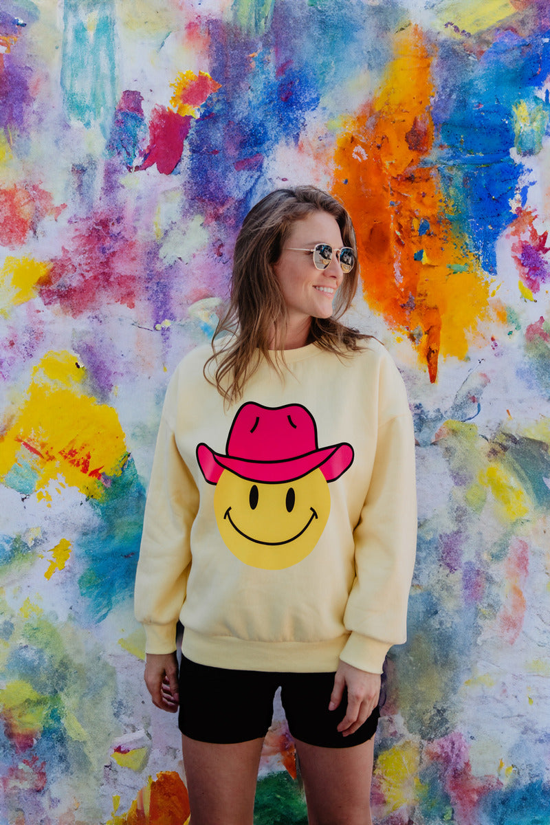 Pink Cowgirl Hat Happy Face Wholesale Graphic Sweatshirt