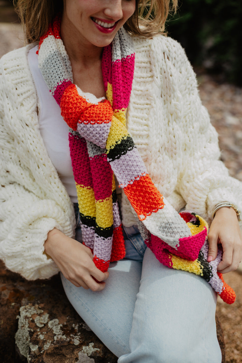 Neon Stripes Crochet Knit Scarf | Katydid Wholesale