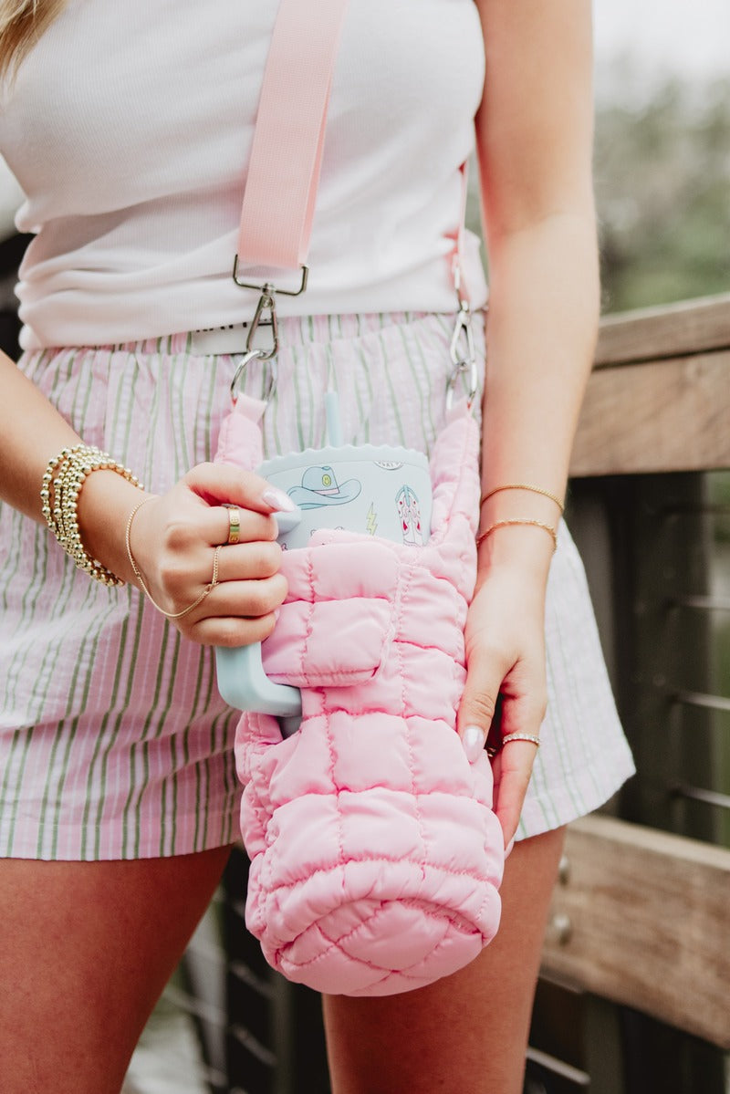 Light Pink Quilted Wholesale Water Bottle Carrier Bag