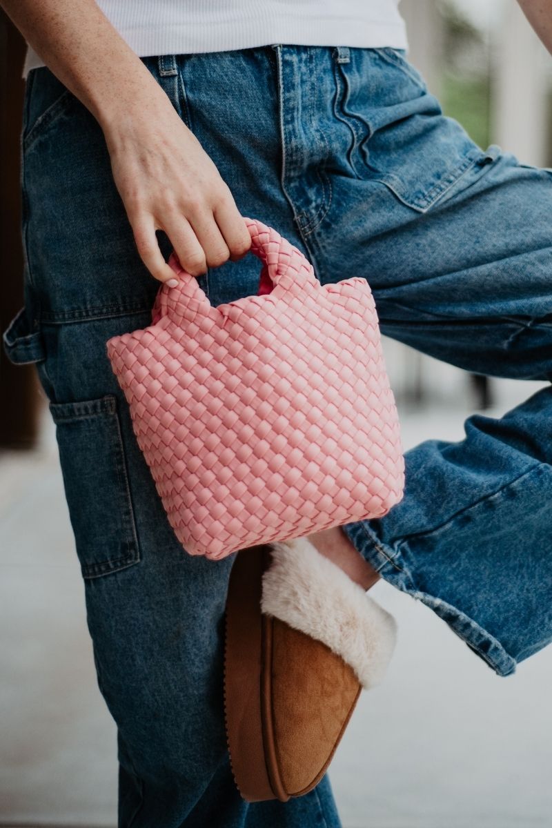 Light Pink Wholesale Woven Mini Bucket Bag