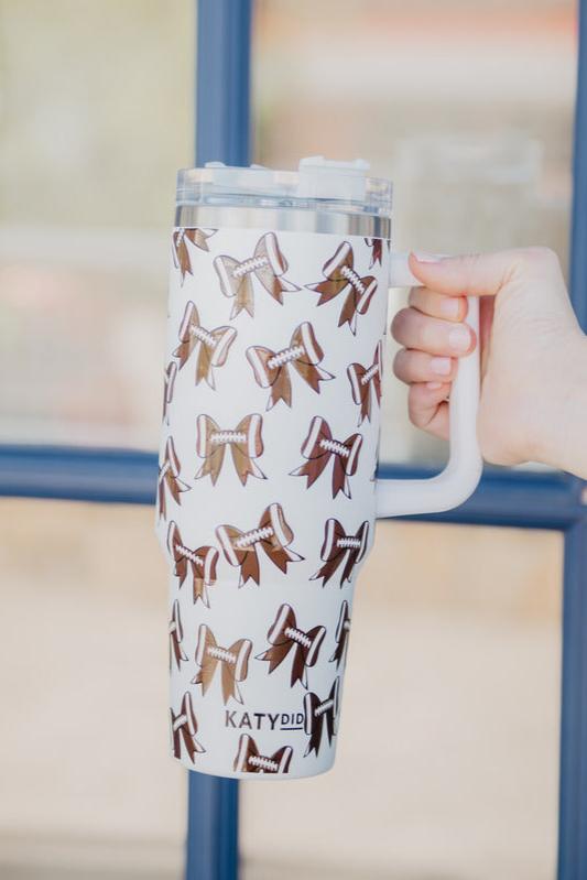 Football Bows All Over Wholesale Tumbler with Handle