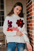 White Knit Floral Stitched Wholesale Sweater