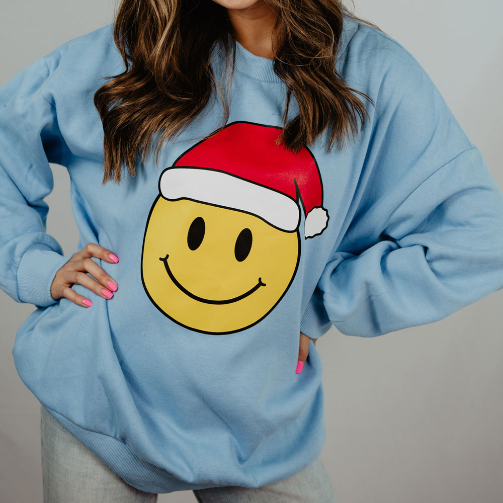 Santa Happy Face Crewneck Wholesale Sweatshirt