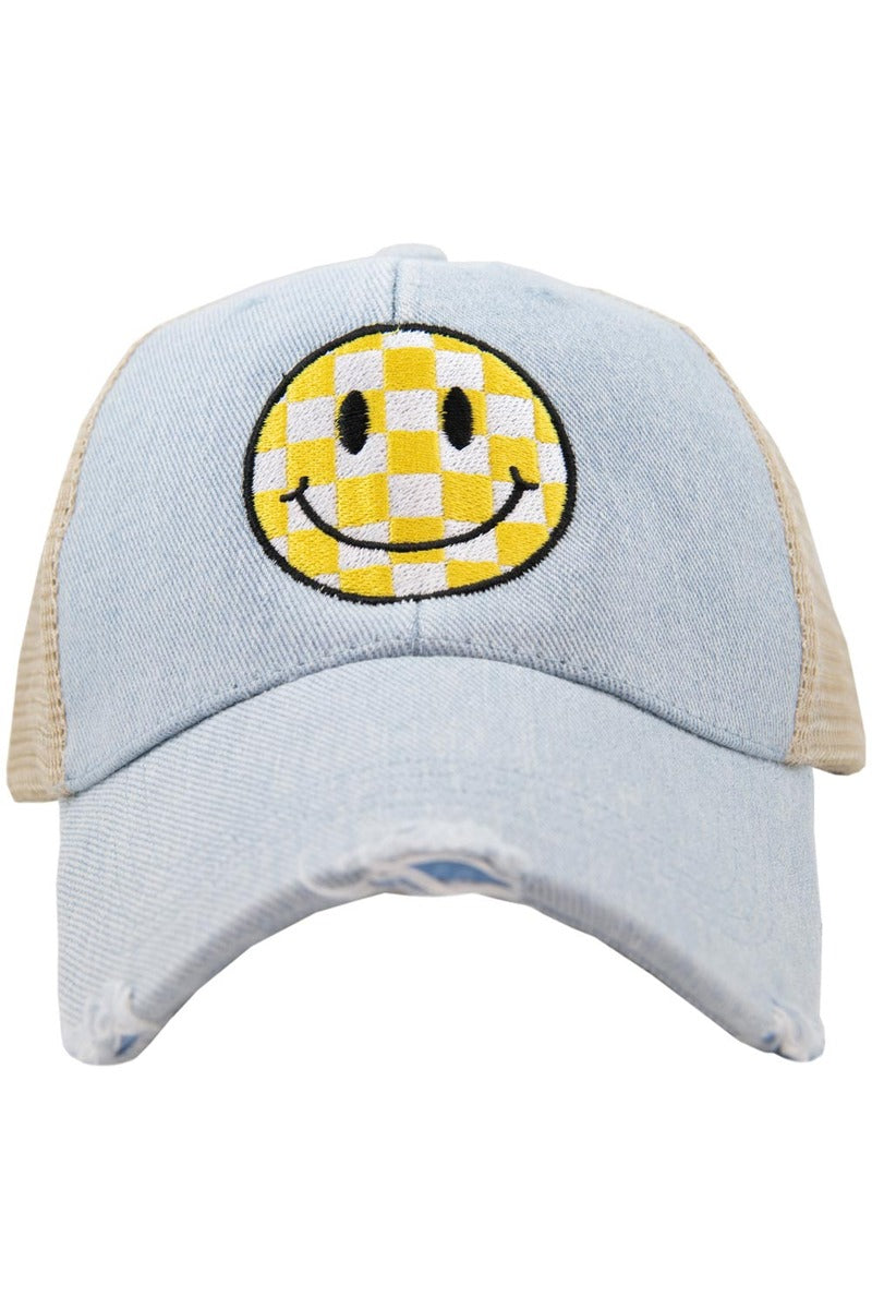 Yellow Checkered Happy Face Wholesale Trucker Hat