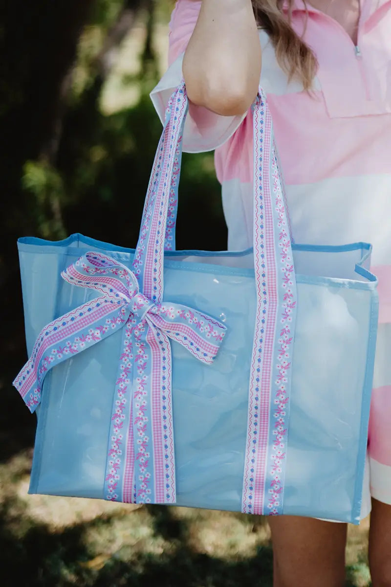 Light Blue Ribbon Handle Jelly Tote Bag Wholesale