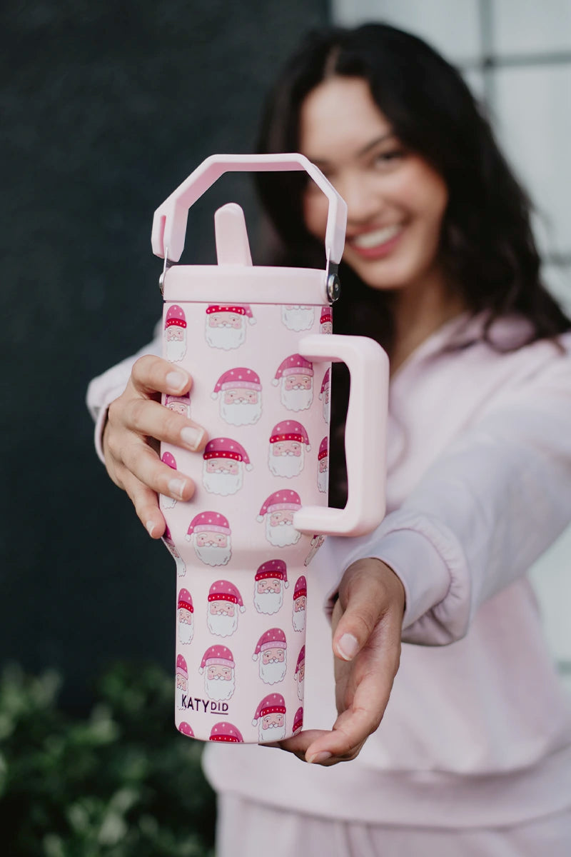 Pink Santas Wholesale Holiday Tumbler with Straw