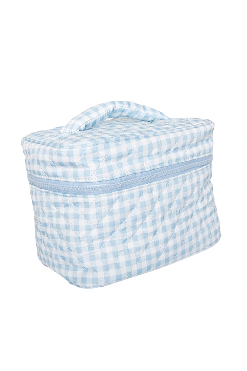 Light Blue Plaid Wholesale Cosmetic Bag for Makeup