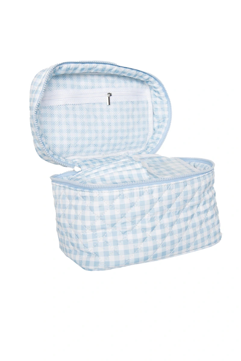 Light Blue Plaid Wholesale Cosmetic Bag for Makeup