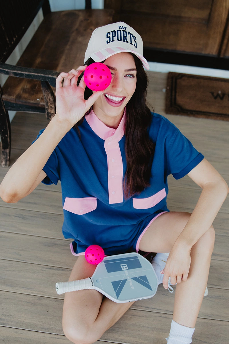 Navy & Pink Short Sleeve Wholesale Snap Set