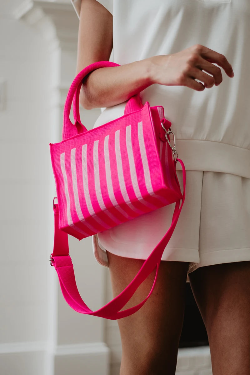 Hot Pink Striped Wholesale Structured Mini Tote