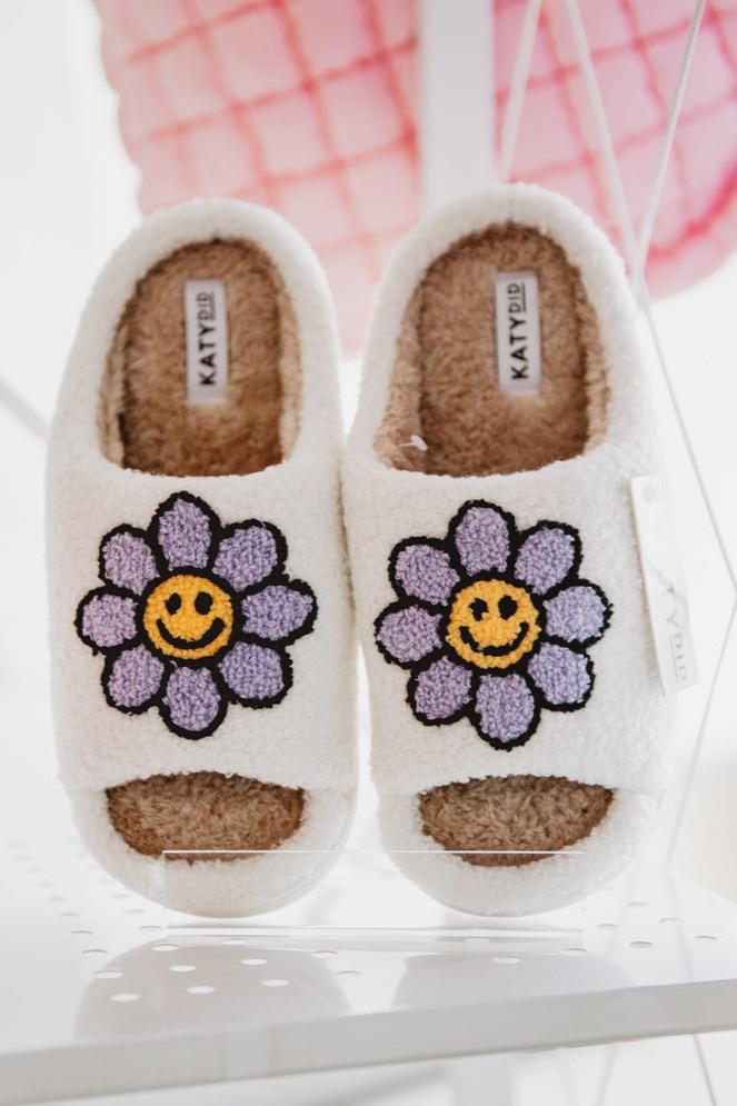 Lavender Daisy Happy Face Wholesale Open Toed Slippers