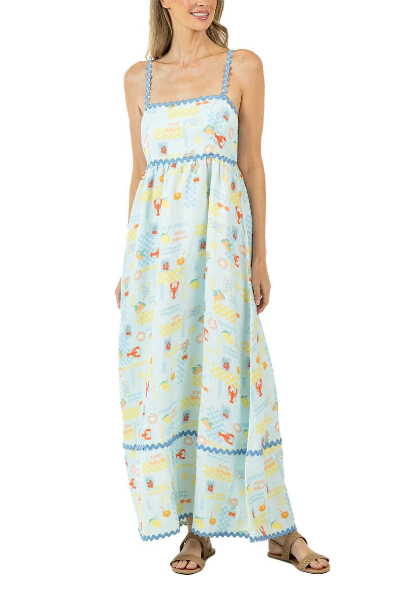 Light Blue Italian Summer Wholesale Flowy Maxi Dress