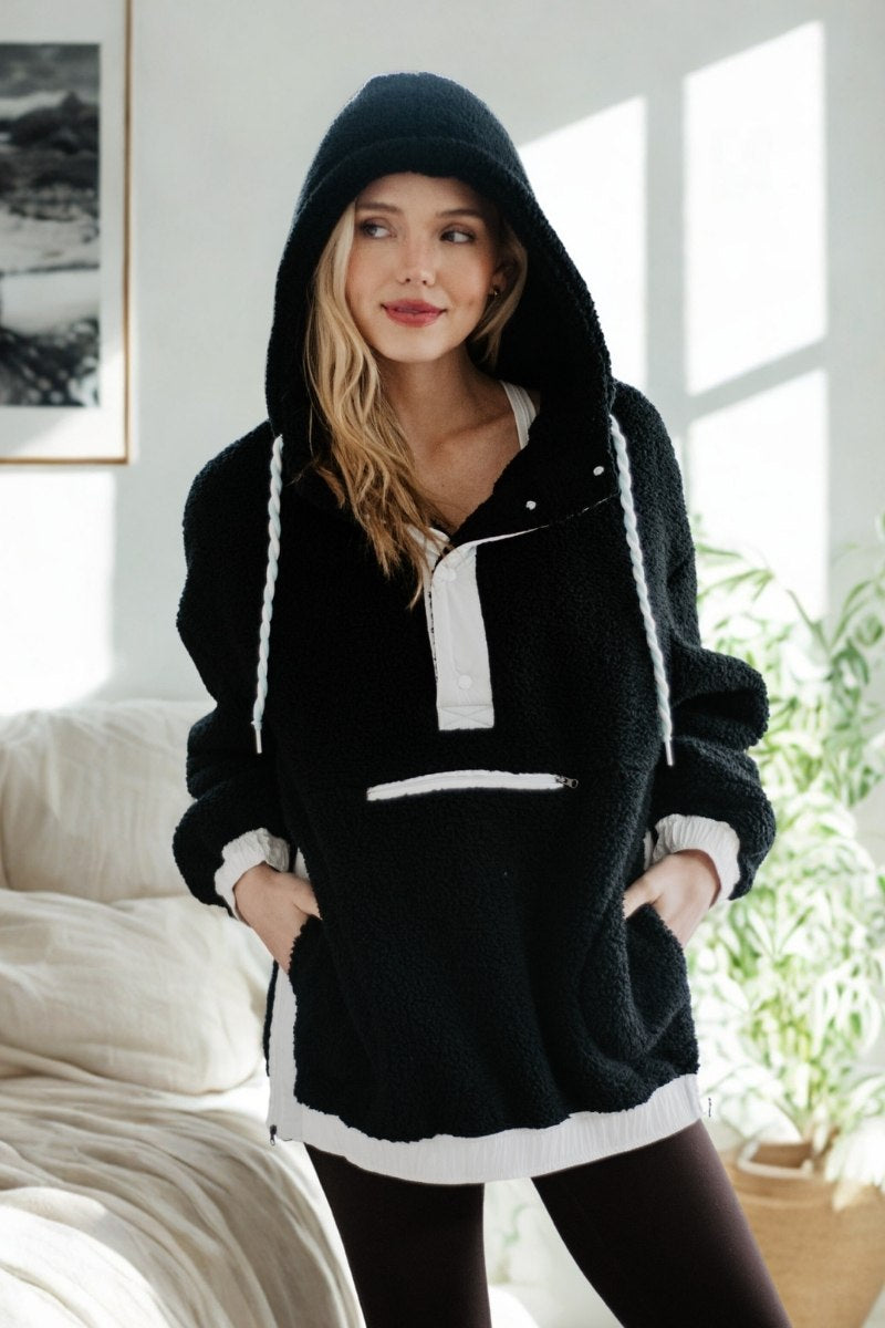 Black Sherpa Fleece Wholesale Pullover
