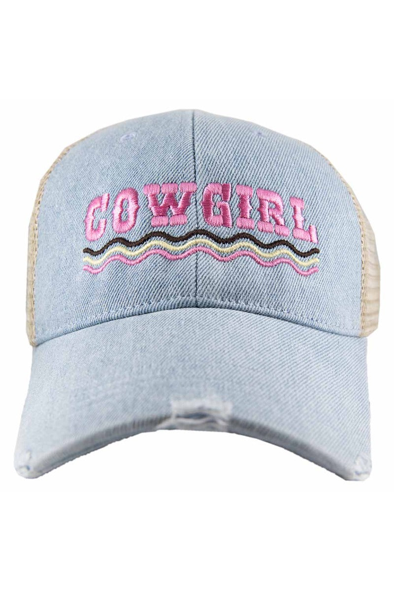 COWGIRL Spelled Out Denim Trucker Wholesale Hat