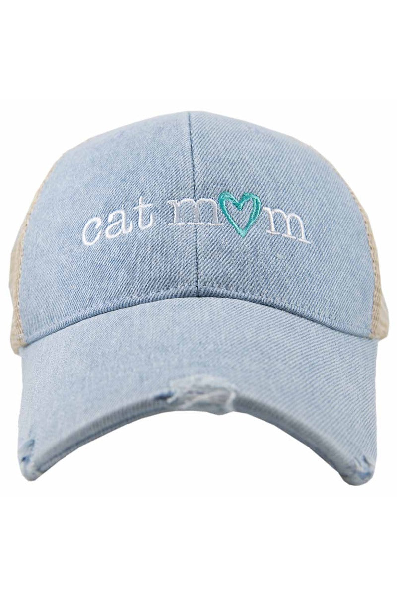 Cat Mom (Mint Heart) Denim Wholesale Trucker Hat
