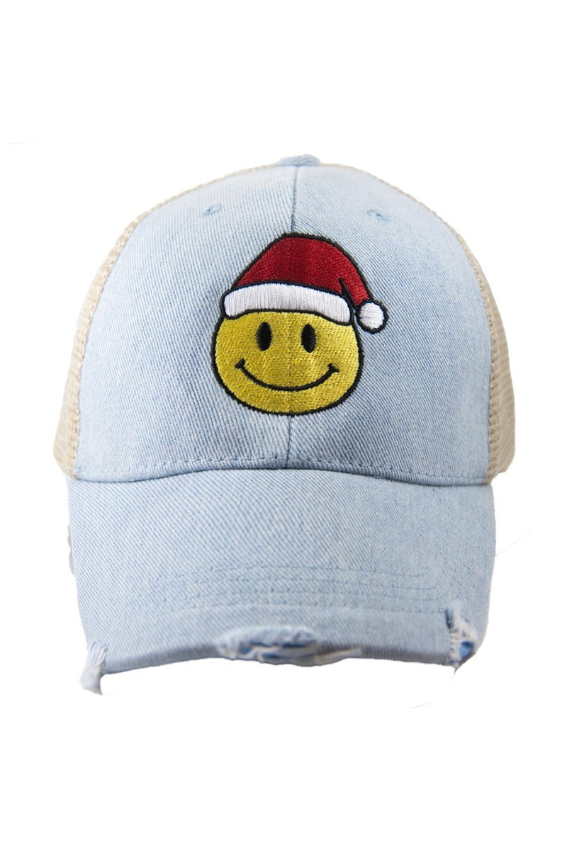 Santa Happy Face Women's Denim Wholesale Trucker Hat