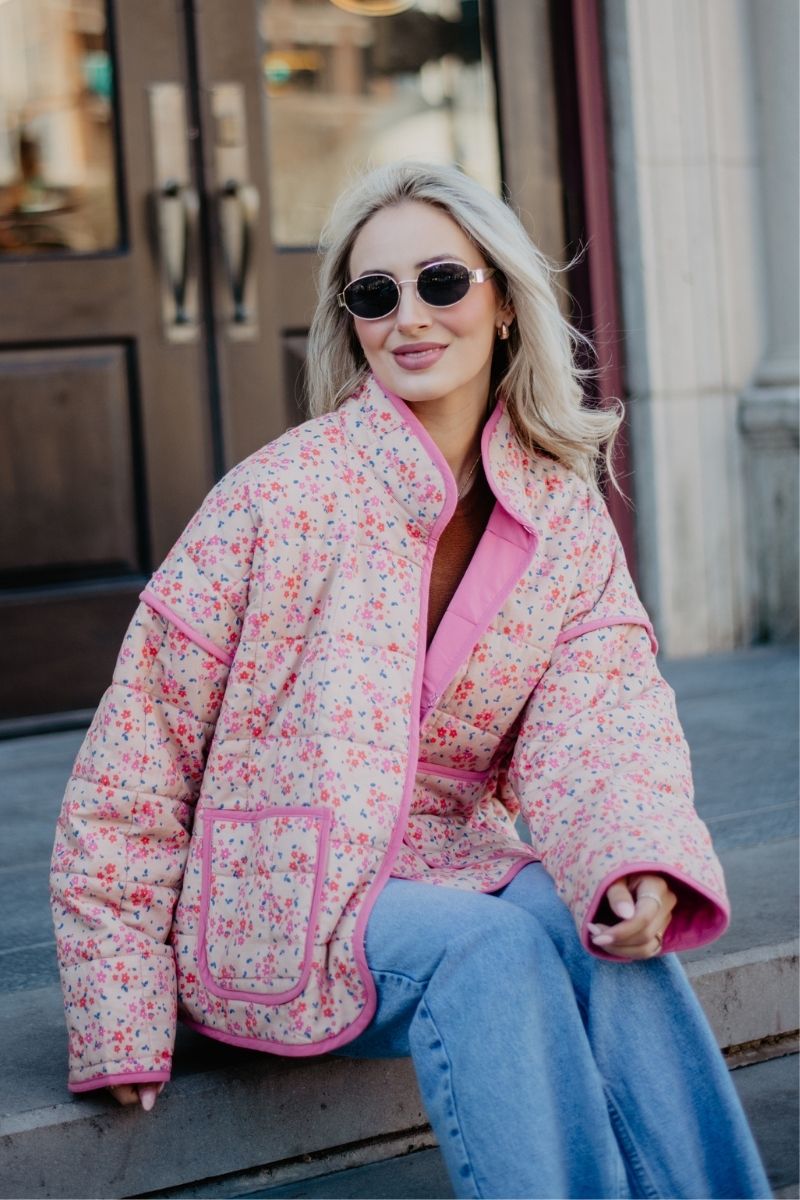 Pink Floral Women's Wholesale Quilted Jacket | USA Designed | Katydid