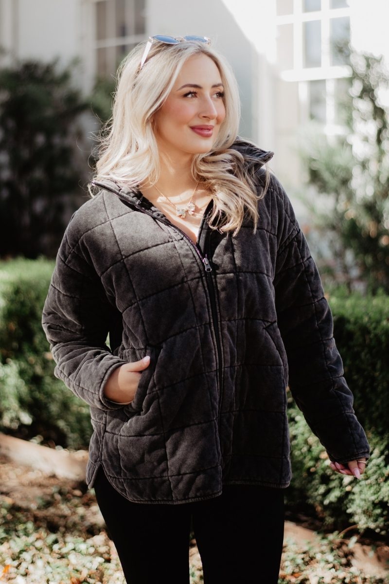 Charcoal Lightweight Quilted Garment Washed Jacket