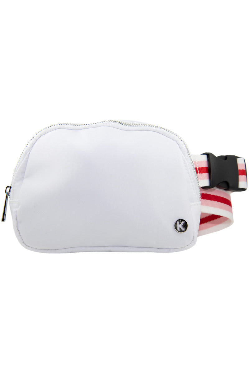 White Solid Wholesale Belt Bag with Striped Strap
