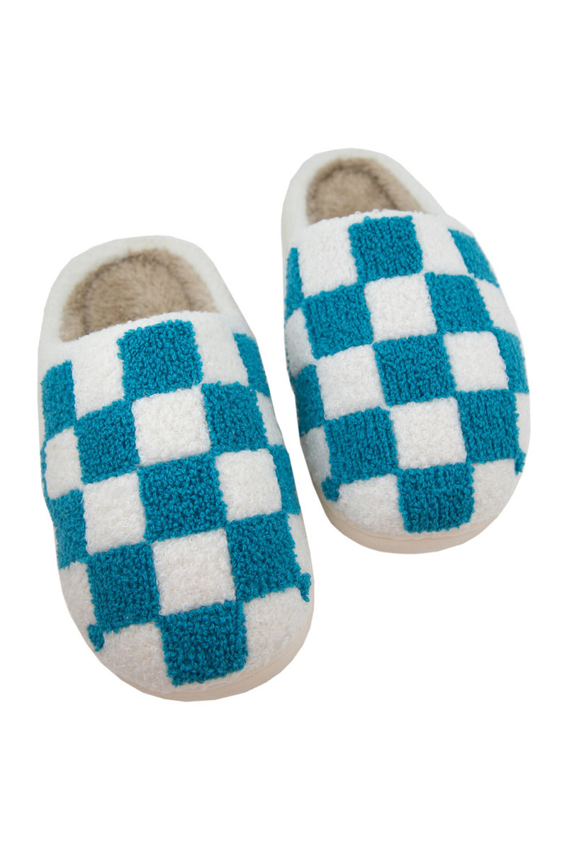 Teal Checkered Pattern Wholesale Slippers