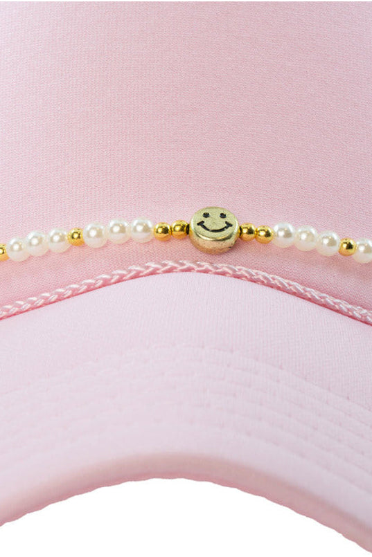 Gold and White Wholesale Pearls Happy Face Hat Chain