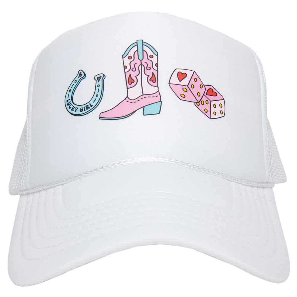 Cowgirl Boot Horshoe and Dice Foam Hat