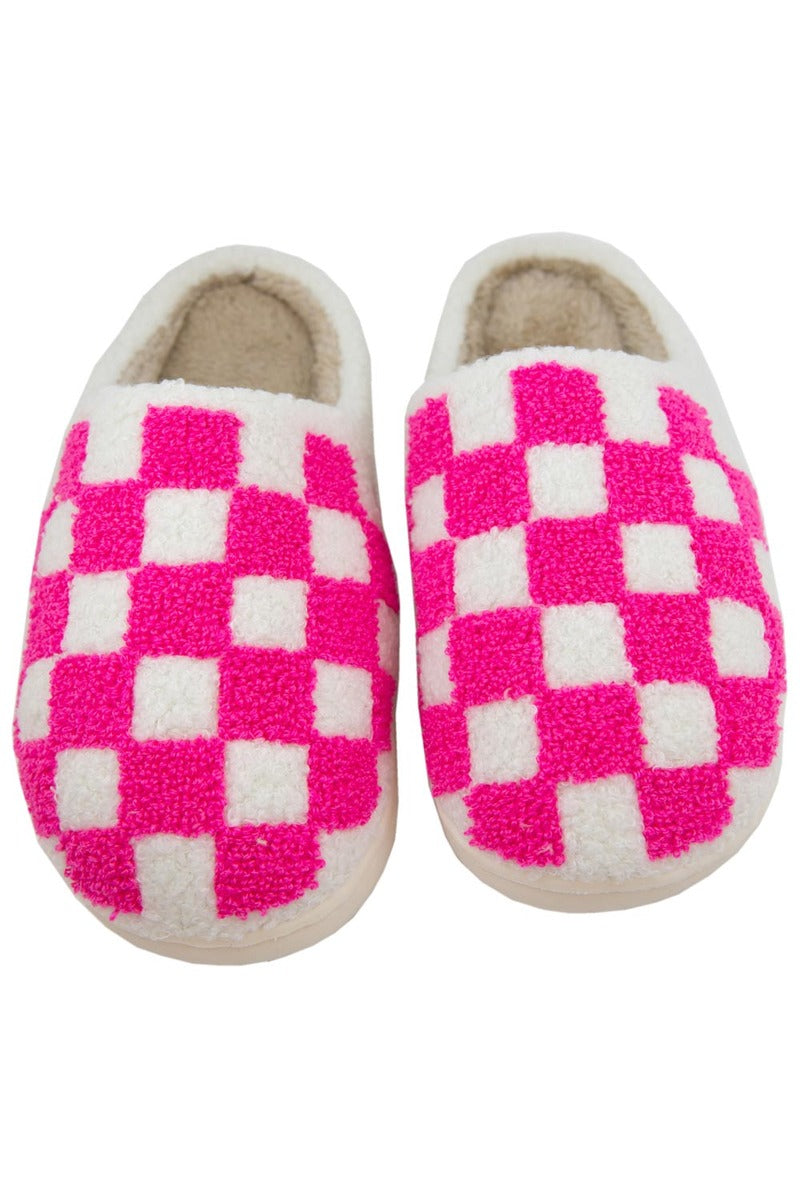 Hot Pink Checkered Pattern Wholesale Slippers