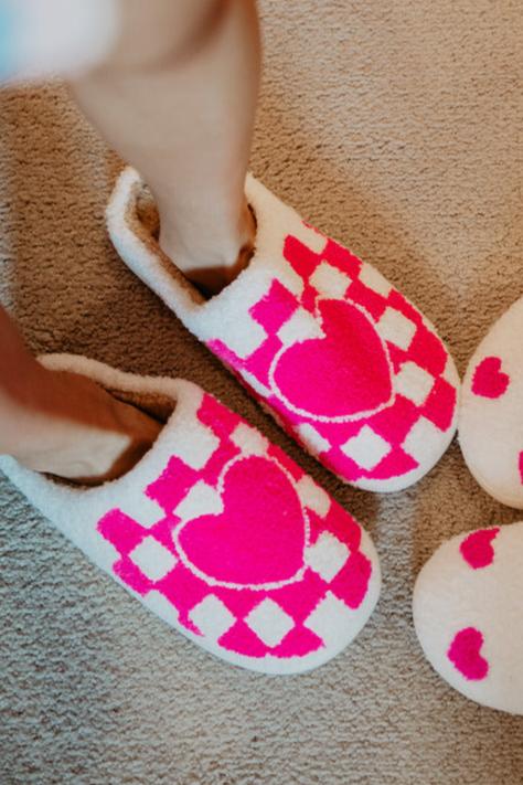 Hot Pink HEART CHECKER Wholesale Slippers Shoes