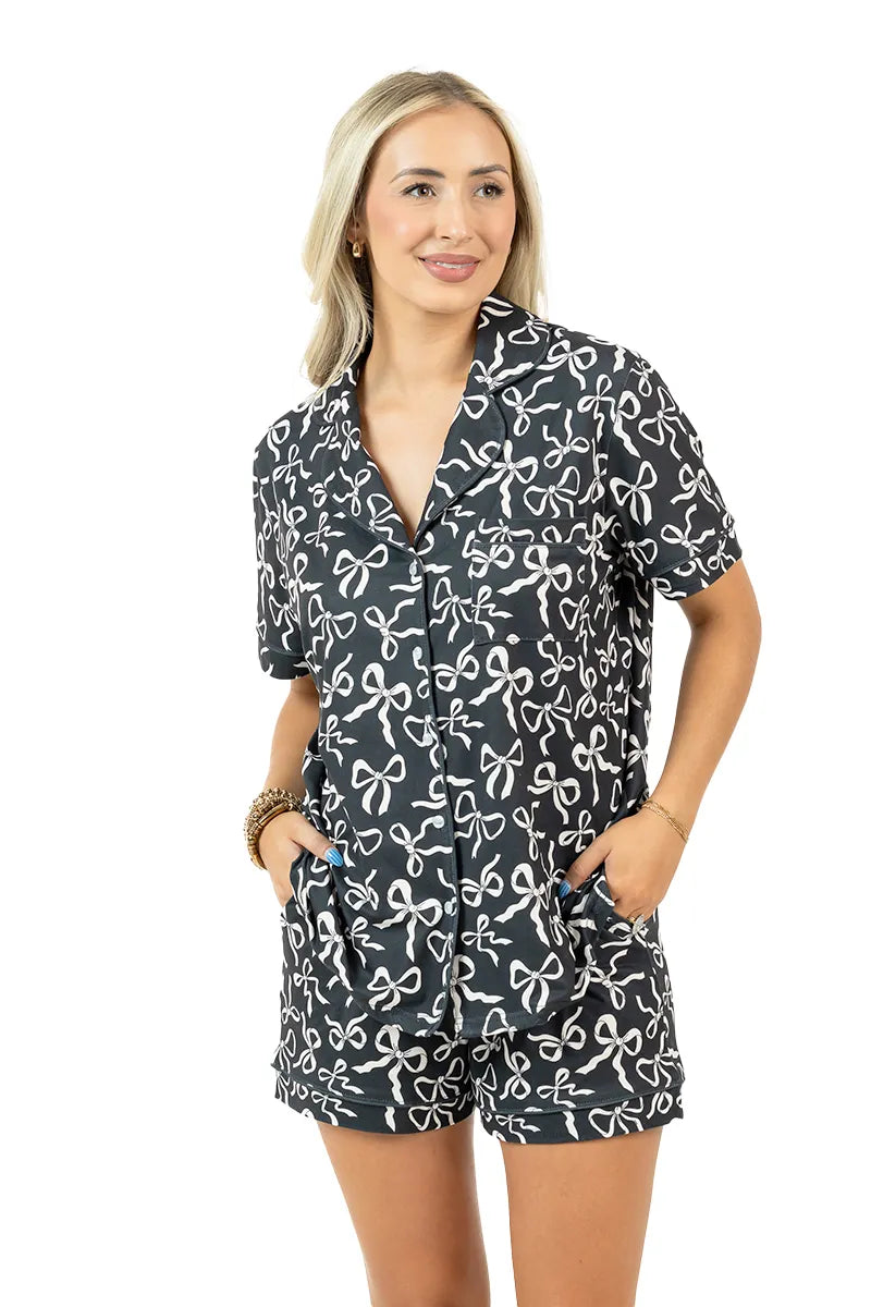 Black Bow Wholesale Matching Pajama Sets