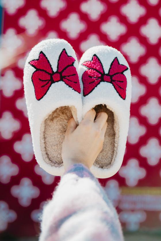 Hot Pink Wholesale Bow Fuzzy Slippers