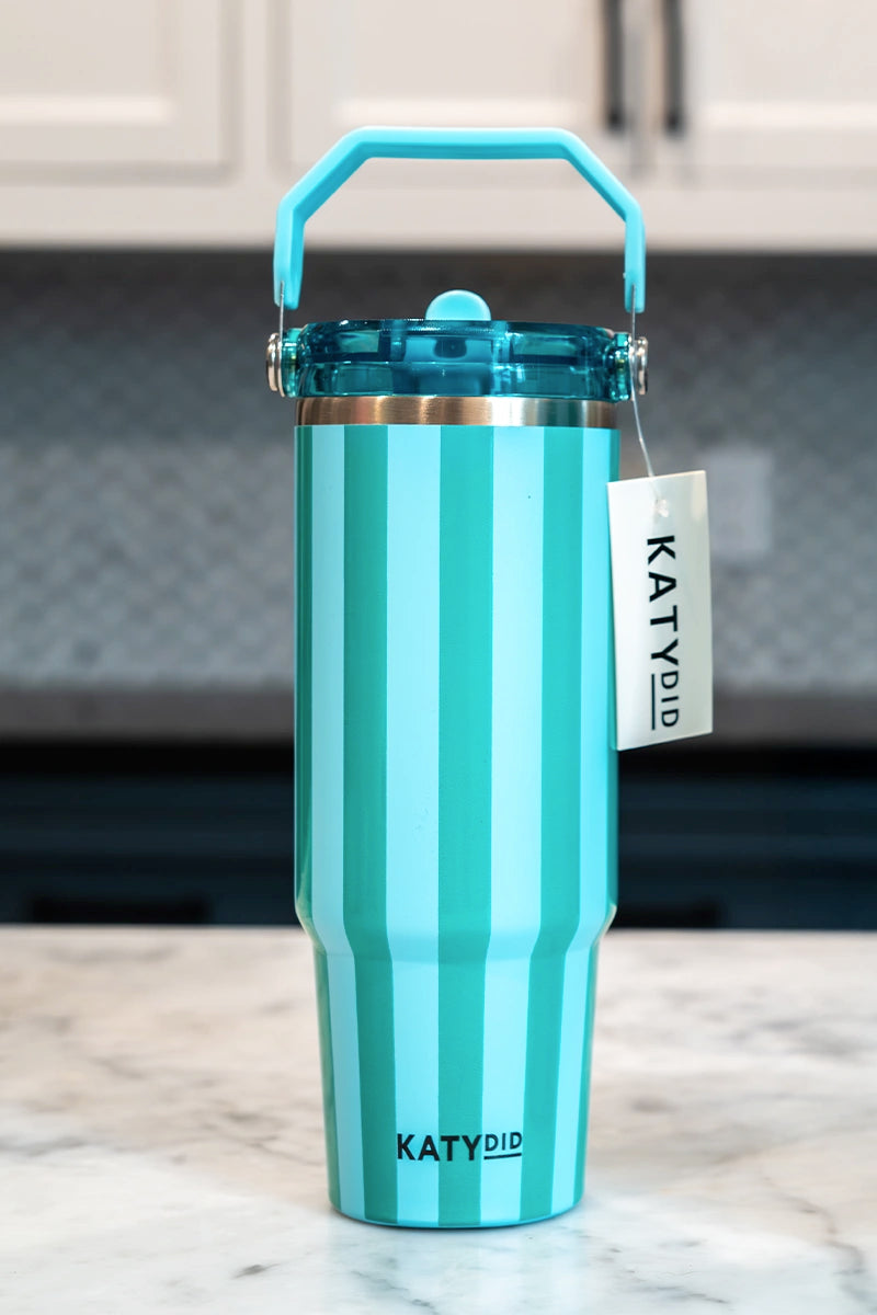 Aqua and Green Striped Wholesale 30 Oz Cabana Tumbler