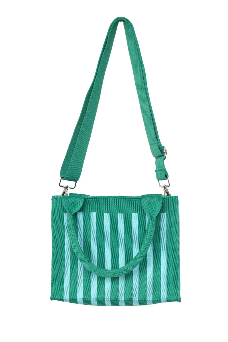 Green Striped Mini Tote Handbag Wholesale